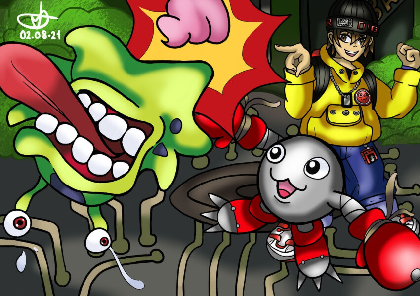 1boy digimon digimon_(creature) hat mamemon mameo_(digimon) numemon spikes teeth tongue tongue_out