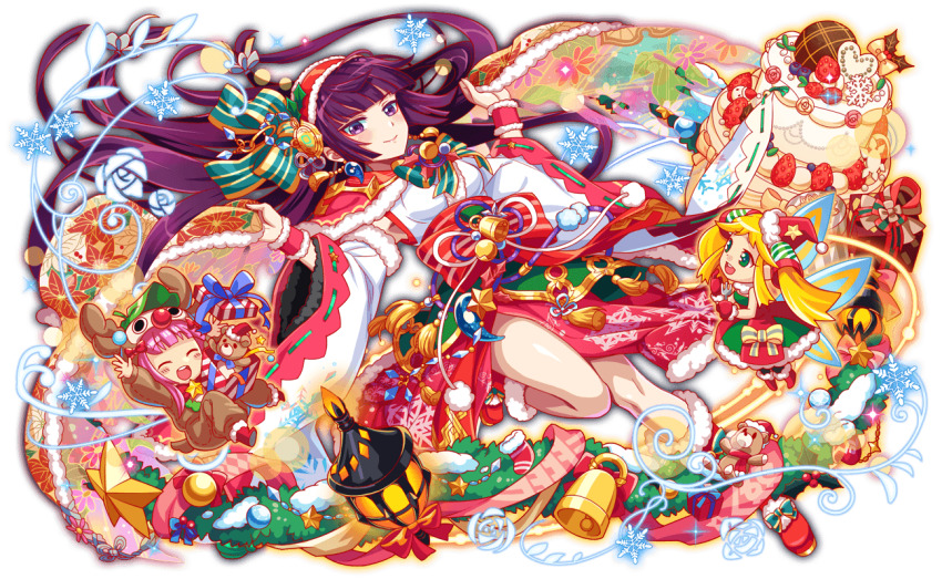 3girls alternate_costume alternate_hair_ornament animal_costume anime_coloring antlers aqua_bow aqua_bowtie aqua_outline aqua_wings artist_request bare_arms bare_legs bare_shoulders bell black_pantyhose blue_gemstone blue_outline blueberry blunt_bangs blunt_ends blunt_sidelocks blush blush_stickers boots bow bowtie box brown_sleeve_cuffs brown_sleeves cake cape chocolate christmas_ornaments christmas_stocking christmas_wreath closed_eyes closed_mouth collar cookie crash_fever detached_sleeves dress dress_bow earrings eyelashes facial_mark fairy fairy_wings floral_print_cape flower flower_knot flower_symbol food footwear_bow fork fruit full_body furisode_sleeves game_cg gem gift gift_box gloves green_bow green_bowtie green_eyes green_overskirt hair_bow hair_ornament hair_ribbon hair_tubes hairband hakama hat hat_ornament heart heart-shaped_cookie heart-shaped_food himiko_(crash_fever) holding holding_fork holding_unworn_cape holding_unworn_clothes horizontal-striped_bow horns index_finger_raised jade_(gemstone) japanese_clothes jewelry kimono knees_together_feet_apart lantern layered_dress layered_sleeves leaf leaf_on_head light_particles long_hair long_skirt looking_at_viewer low-tied_long_hair lying magatama magatama_earrings mark_under_eye mittens multiple_girls nontraditional_miko number_print numbered obi obidome official_alternate_costume official_alternate_hair_ornament official_art open_box open_hands open_mouth outline outstretched_arms overskirt pantyhose pelvic_curtain pink_hair pinstripe_bow pleated_dress pom_pom_(clothes) print_hakama print_sleeves puffy-trimmed_cape puffy-trimmed_dress puffy-trimmed_footwear puffy-trimmed_gloves puffy-trimmed_hairband puffy-trimmed_hat puffy-trimmed_kimono puffy-trimmed_skirt puffy-trimmed_sleeves puffy-trimmed_wrist_cuffs puffy_collar purple_ribbon red_bow red_bowtie red_footwear red_gloves red_hairband red_hakama red_hat red_mittens red_outline red_sash red_scarf reindeer_antlers reindeer_costume ribbon ribbon-trimmed_sleeves ribbon_trim rose santa_boots santa_costume santa_dress santa_gloves santa_hat sash scarf sidelocks skirt sleeve_cuffs sleeveless sleeveless_kimono snow snowflake_print sparkle square square_print star_(symbol) star_hat_ornament star_ornament strapless strapless_dress strawberry streamers stuffed_animal stuffed_toy tachi-e tassel tassel_earrings teddy_bear teeth third-party_source tink_(crash_fever) tongue transparent_background tsurime twintails two-tone_dress underbust unworn_cape upper_teeth_only very_long_hair white_collar white_flower white_ribbon white_rose white_stripes wings wreath yellow_bow yellow_stripes yellow_trim