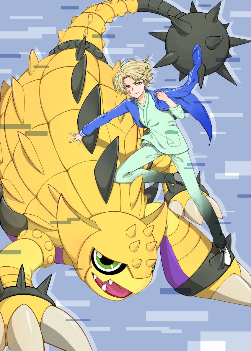 absurdres ankylomon claws digimon green_eyes highres imai_chitose looking_at_viewer sharp_teeth spikes teeth