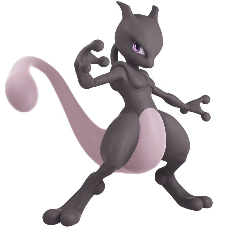 fighting_stance gen_1_pokemon highres legendary_pokemon looking_at_viewer mewtwo nintendo no_humans official_art pokemon pokemon_(creature) recolor serious simple_background solo super_smash_bros. tail