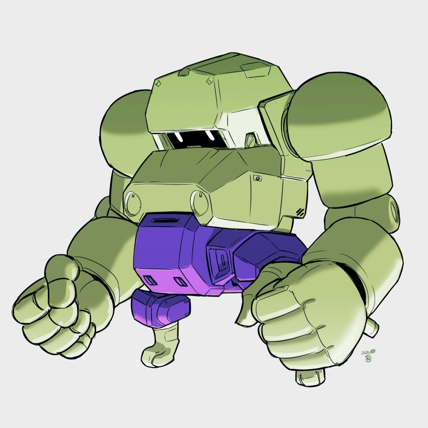 bad_id bad_twitter_id clenched_hands fusion grey_background highres hulk jgsdf_type_07_tank_nacchin long_arms looking_ahead marvel mecha moi_moi7 no_humans original robot solo standing white_eyes