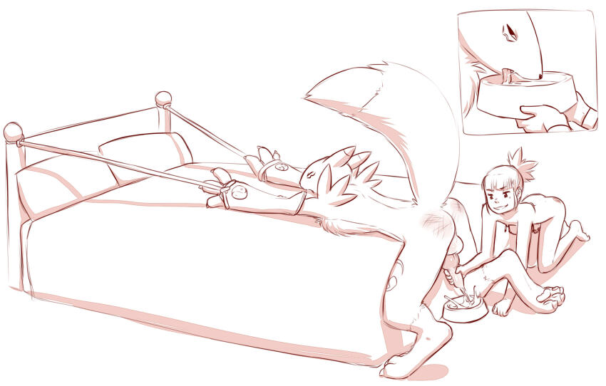 1boy 1girl animal_penis aogami barefoot bdsm bondage bound completely_nude cum digimon digimon_tamers dog_penis ejaculation flat_chest furry furry_male furry_with_non-furry gokkun highres interspecies knotted_penis loli makino_ruki nipple_clamps nude penis renamon simple_background source_request spanked tagme tail white_background