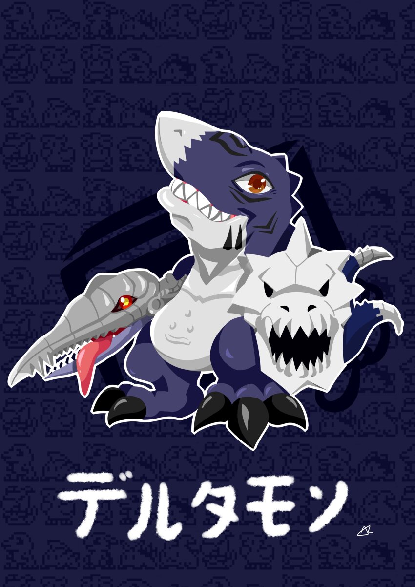 1other absurdres deltamon digimon digimon_(creature) highres other_focus skull solo tongue tongue_out