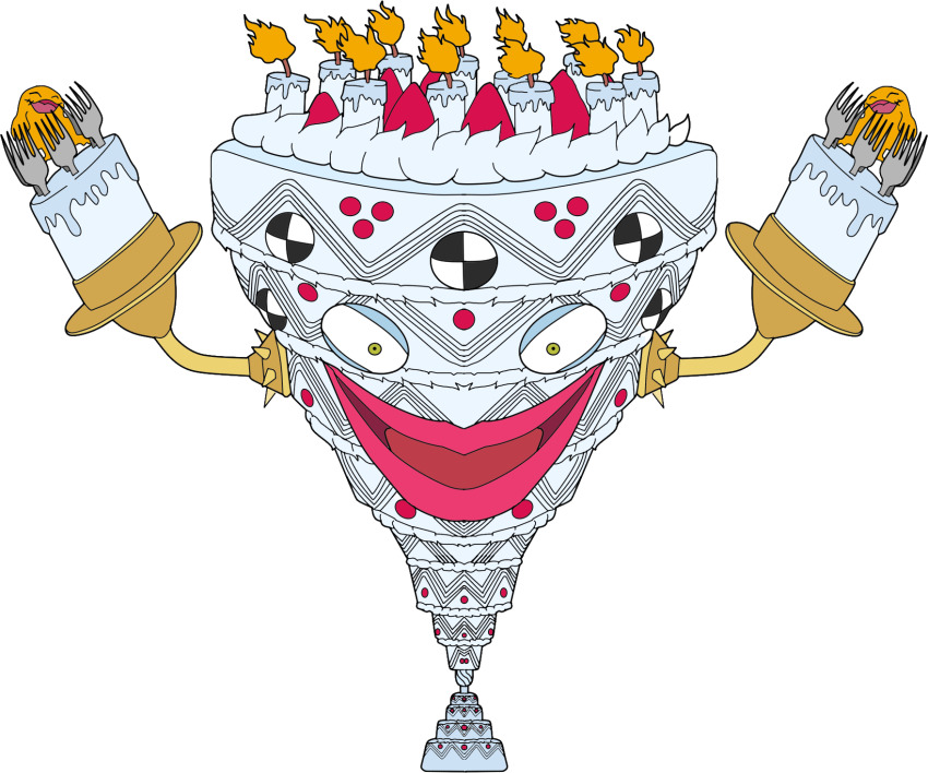cake digimon digimon_(creature) fire food highres lips petimeramon reverseweddinmon smile solo