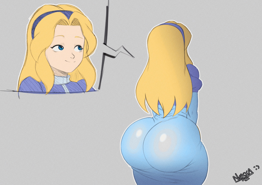 1girl animated animated_gif ass ass_focus blonde_hair blue_dress blue_eyes blue_hairband blush bouncing_ass bullet dress female_focus hairband highres huge_ass jiggle kyojiri_loli loli long_hair maria_robotnik nexxa solo sonic_(series) sonic_adventure_2 standing surprised