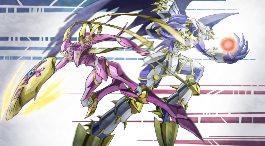 armor claws digimon digimon_(creature) digimon_frontier dragon dynasmon full_armor highres lordknightmon royal_knights shield wings