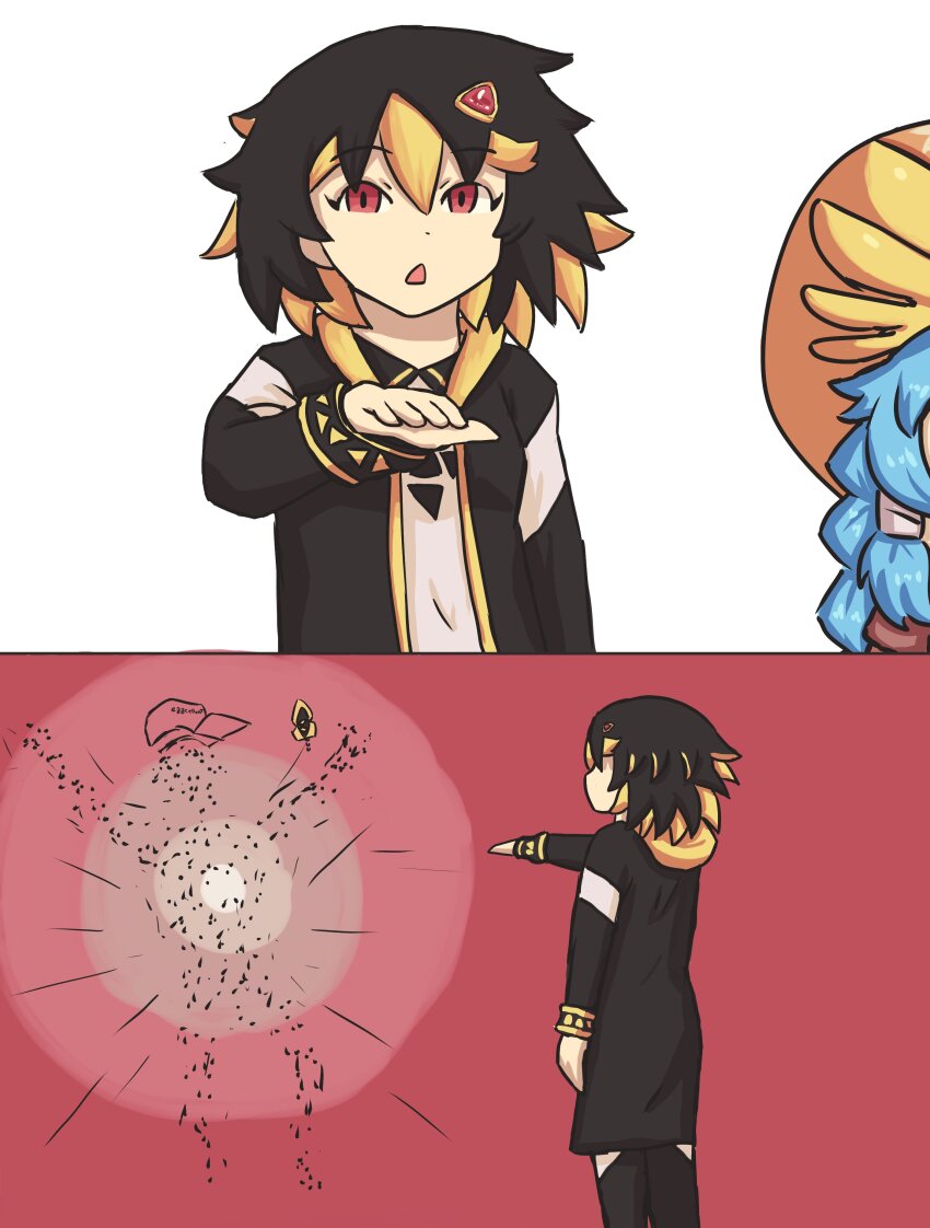 absurdres alphamon blue_hair digicore digicore_interface digimon digimon_(creature) highres long_hair meme minervamon minervamon_x-antibody personification