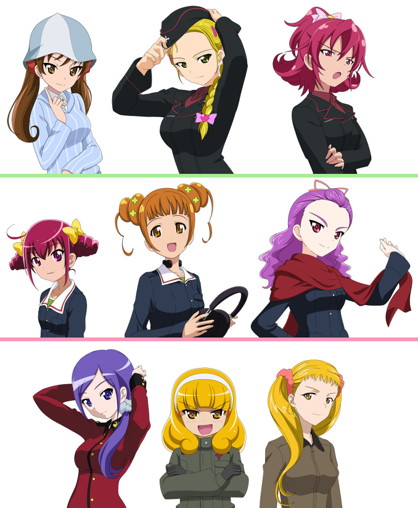 6+girls aida_mana aono_miki blonde_hair braid brown_hair caesar_(girls_und_panzer) caesar_(girls_und_panzer)_(cosplay) cosplay dokidoki!_precure fresh_precure! fuchigami_mai fukuen_misato futari_wa_precure futari_wa_precure_max_heart girls_und_panzer hat headphones highres hoshizora_miyuki ise_mariya j9mz23 kanemoto_hisako kasugano_urara_(yes!_precure_5) katyusha_(girls_und_panzer) katyusha_(girls_und_panzer)_(cosplay) keizoku_military_uniform kise_yayoi kitamura_eri kujou_hikari kuromorimine_military_uniform mika_(girls_und_panzer) mika_(girls_und_panzer)_(cosplay) mimino_kurumi multiple_girls nabatame_hitomi naomi_(girls_und_panzer) naomi_(girls_und_panzer)_(cosplay) nishizumi_maho nishizumi_maho_(cosplay) nishizumi_miho nishizumi_miho_(cosplay) noto_mamiko ooarai_military_uniform pink_hair pravda_military_uniform precure precure_all_stars sakagami_ayumi saunders_military_uniform scarf voice_actor_connection sendai_eri smile_precure! st._gloriana&#039;s_military_uniform tanaka_rie twintails yes!_precure_5 yotsuba_alice