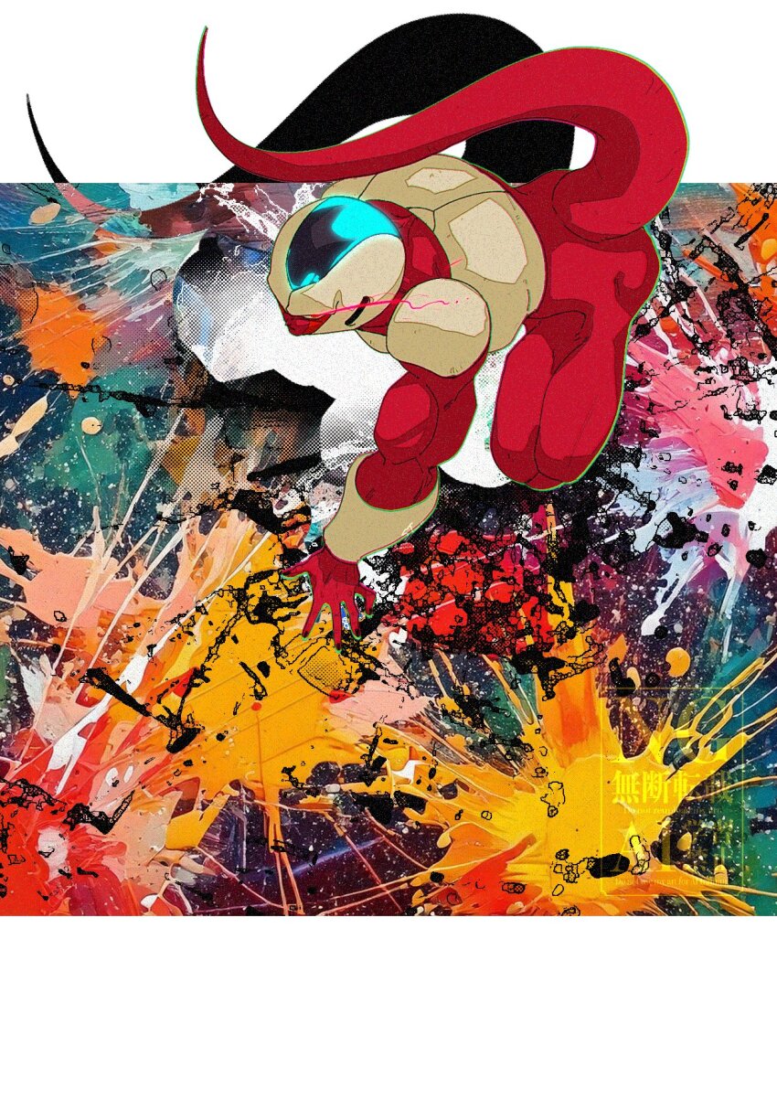 1boy alien all_fours colored_skin cooler_(dragon_ball) dragon_ball dragonball_z eye_trail full_body glowing glowing_eye highres light_trail looking_at_viewer purple_skin purple_tail red_eyes solo stktik09060906