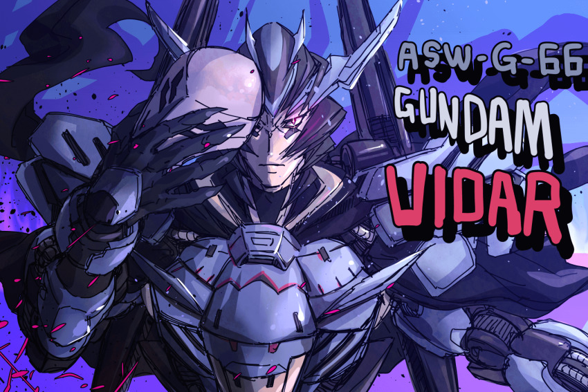 1boy 8823 character_name close-up glowing glowing_eye gundam gundam_tekketsu_no_orphans gundam_vidar looking_at_viewer male_focus mecha_danshi one_eye_covered personification solo v-fin