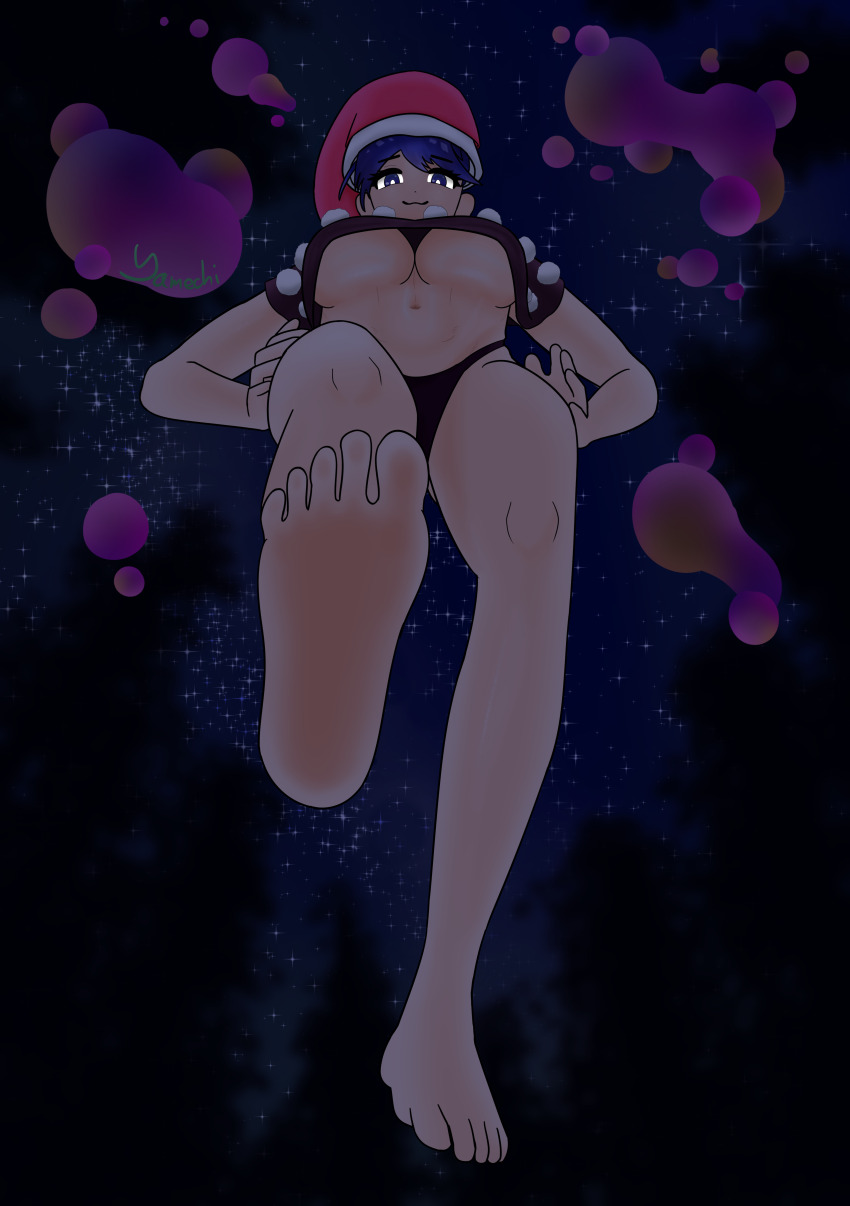 absurdres barefoot breasts doremy_sweet feet foot_focus highres midriff night non-web_source panties smug stepped_on stepping touhou underboob underwear