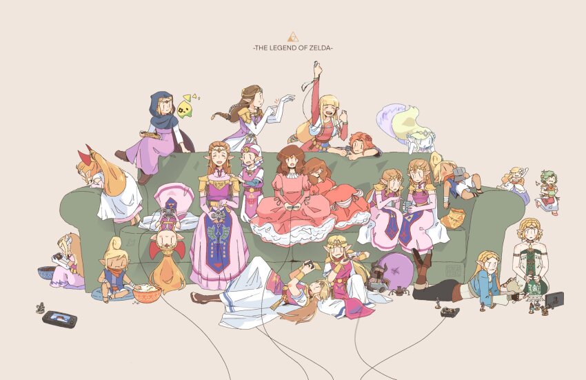 1boy 6+girls aki_lin amiibo artist_logo blonde_hair brown_hair cloak controller cosplay couch dark-skinned_female dark_skin daruk dress food game_boy game_boy_advance game_boy_color game_controller gamecube_controller green_hair guardian_(zelda) handheld_game_console highres in-franchise_crossover joy-con link logo marin_(zelda) midna mipha multiple_girls multiple_persona nes_gamepad nintendo nintendo_3ds nintendo_64_controller nintendo_ds nintendo_switch nintendo_switch_lite nintendo_switch_pro_controller on_couch phantom_(zelda) ponytail popcorn princess_styla princess_zelda princess_zelda_(cosplay) revali sheik tetra the_legend_of_zelda the_legend_of_zelda:_a_link_between_worlds the_legend_of_zelda:_a_link_to_the_past the_legend_of_zelda:_breath_of_the_wild the_legend_of_zelda:_echoes_of_wisdom the_legend_of_zelda:_four_swords the_legend_of_zelda:_four_swords_adventures the_legend_of_zelda:_link&#039;s_awakening the_legend_of_zelda:_majora&#039;s_mask the_legend_of_zelda:_ocarina_of_time the_legend_of_zelda:_oracle_of_ages the_legend_of_zelda:_oracle_of_seasons the_legend_of_zelda:_phantom_hourglass the_legend_of_zelda:_skyward_sword the_legend_of_zelda:_spirit_tracks the_legend_of_zelda:_tears_of_the_kingdom the_legend_of_zelda:_the_minish_cap the_legend_of_zelda:_the_wind_waker the_legend_of_zelda:_tri_force_heroes the_legend_of_zelda:_twilight_princess the_legend_of_zelda_(nes) toon_link toon_zelda tri_(zelda) urbosa wii_remote wii_u_gamepad wolf_link young_zelda zelda_ii:_the_adventure_of_link