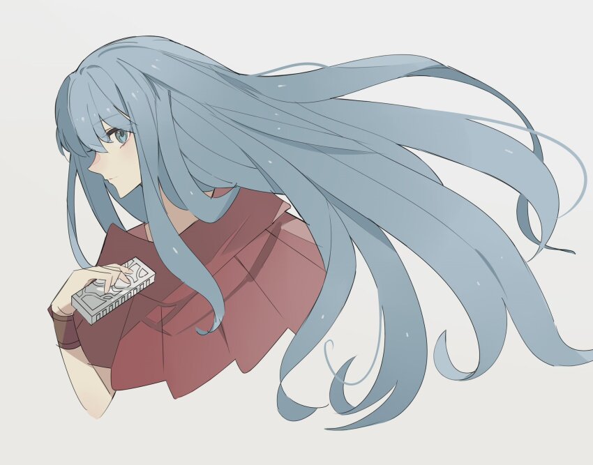 1girl ancient_ys_vanished blue_eyes blue_hair closed_mouth commentary_request george_man harmonica highres holding holding_instrument instrument long_hair reah_(ys) simple_background solo upper_body white_background ys