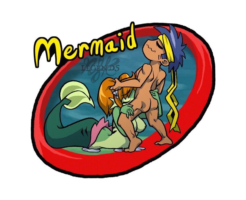 1boy 1girl ass bolo_(shantae) chibi fellatio grabbing_another&#039;s_hair grabbing_another&#039;s_twintails hetero highres legendsnjk mermaid mermaid_(shantae) monster_girl nude oral orgasm shantae_(series) twintails wet