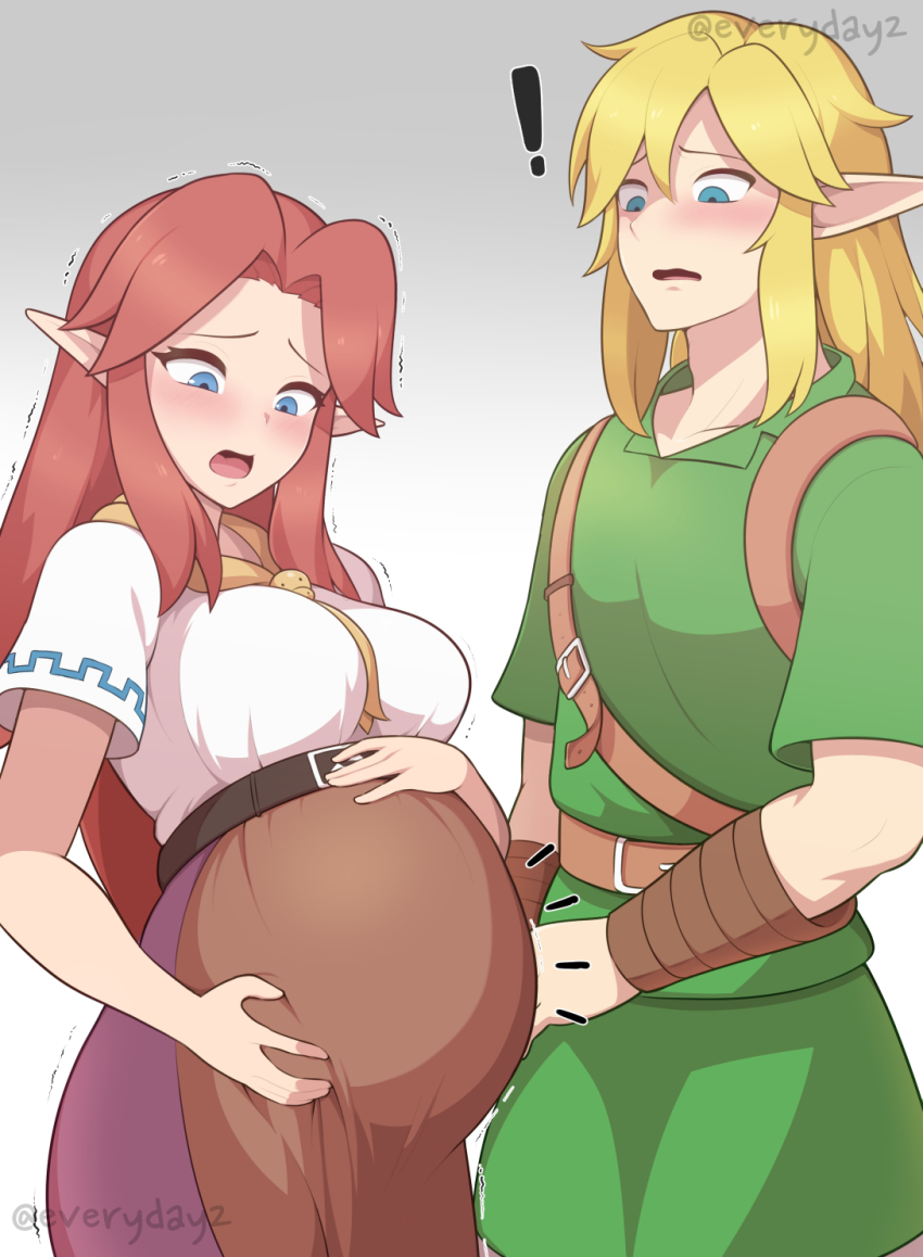 ! 1boy 1girl blonde_hair blue_eyes everyday2 highres link malon nintendo pregnant red_hair the_legend_of_zelda the_legend_of_zelda:_ocarina_of_time