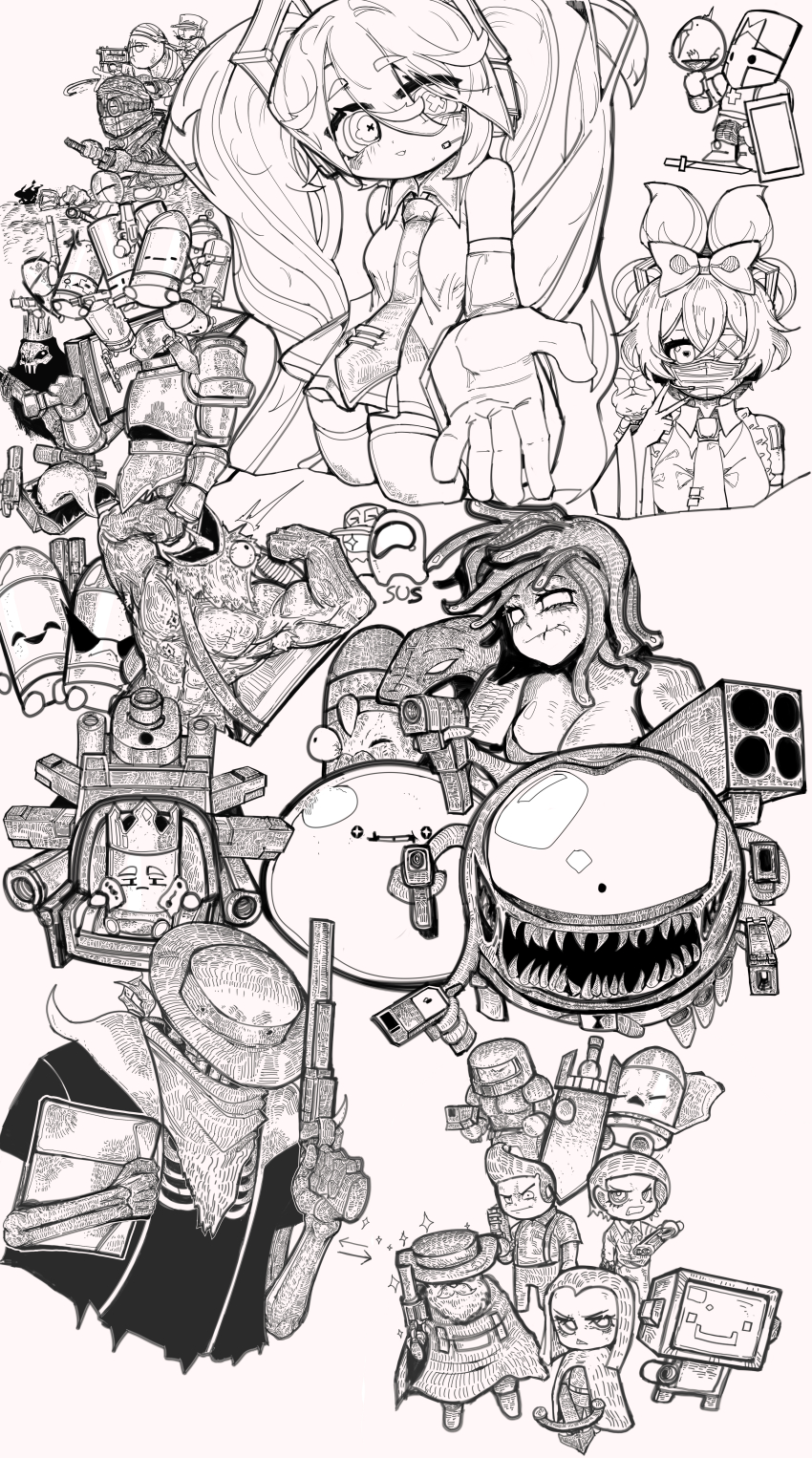 6+boys 6+girls a.t.p._engineer_(madness_combat) absurdres ammoconda_(enter_the_gungeon) among_us anger_vein animal arm_cannon arrow_(symbol) bandana bandana_around_neck beard beholder belt bird blobulord_(enter_the_gungeon) book bow bow_(weapon) breasts bulging_eyes bullet_hole bullet_kin bullet_king_(enter_the_gungeon) cape castle_crashers character_request chicken cleavage cowboy_hat crewmate_(among_us) crossbow crossover crow crown death_(entity) deimos_(madness_combat) egg_(sa1324575446) enter_the_gungeon extra_arms eyepatch facial_hair finger_on_trigger fish_hook gatling_gull goggles gorgun_(enter_the_gungeon) greyscale grim_reaper grunt_(madness_combat) gun gun_nut_(enter_the_gungeon) hair_between_eyes hair_bow handgun hank_j._wimbleton hat hatsune_miku headset highres holding holding_animal holding_bird holding_book holding_crossbow holding_gun holding_shield holding_sword holding_weapon huge_weapon king knight large_breasts long_hair looking_at_viewer lord_of_the_jammed m202_flash madness_combat mask medical_eyepatch mimic mimic_chest monochrome mouth_mask multiple_boys multiple_crossover multiple_girls multiple_weapons multiple_wielding multishot_rocket_launcher muscular mustache necktie nitra_(enter_the_gungeon) object_head old_king_(enter_the_gungeon) one-eyed outstretched_arm pinhead_(enter_the_gungeon) rayman_limbs revolver ribs robot rocket_launcher sanford_(madness_combat) sawed-off_shotgun shades_(enter_the_gungeon) sharp_teeth shield shirt short_hair shotgun shotgun_kin siblings sitting skeleton skirt sleeveless sleeveless_shirt slime_(creature) smile smiley_(enter_the_gungeon) smoking snake snake_hair space_marine sparkle sunglasses sword symbol-shaped_pupils teeth the_auditor_(madness_combat) the_beholster_(enter_the_gungeon) the_bullet_(enter_the_gungeon) the_convict_(enter_the_gungeon) the_gunslinger_(enter_the_gungeon) the_hunter_(enter_the_gungeon) the_lich_(enter_the_gungeon) the_marine_(enter_the_gungeon) the_pilot_(enter_the_gungeon) the_robot_(enter_the_gungeon) thighhighs throne triangular_eyewear twins twintails v v-shaped_eyebrows very_long_hair vocaloid weapon x-shaped_pupils