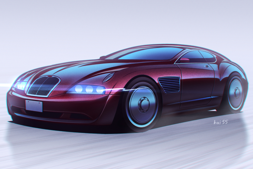artist_name bugatti bugatti_eb_118 car glowing grey_background kai55 motion_blur motor_vehicle no_humans original red_car shadow vehicle_focus