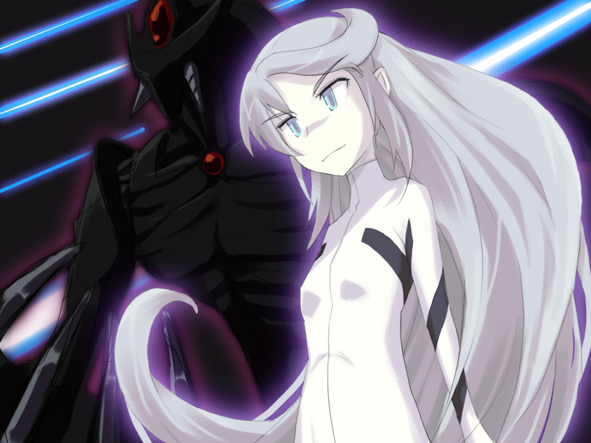 00s blue_eyes bodysuit flat_chest fuchuu heroic_age highres kerbius long_hair silver_hair solo very_long_hair yuti_ra