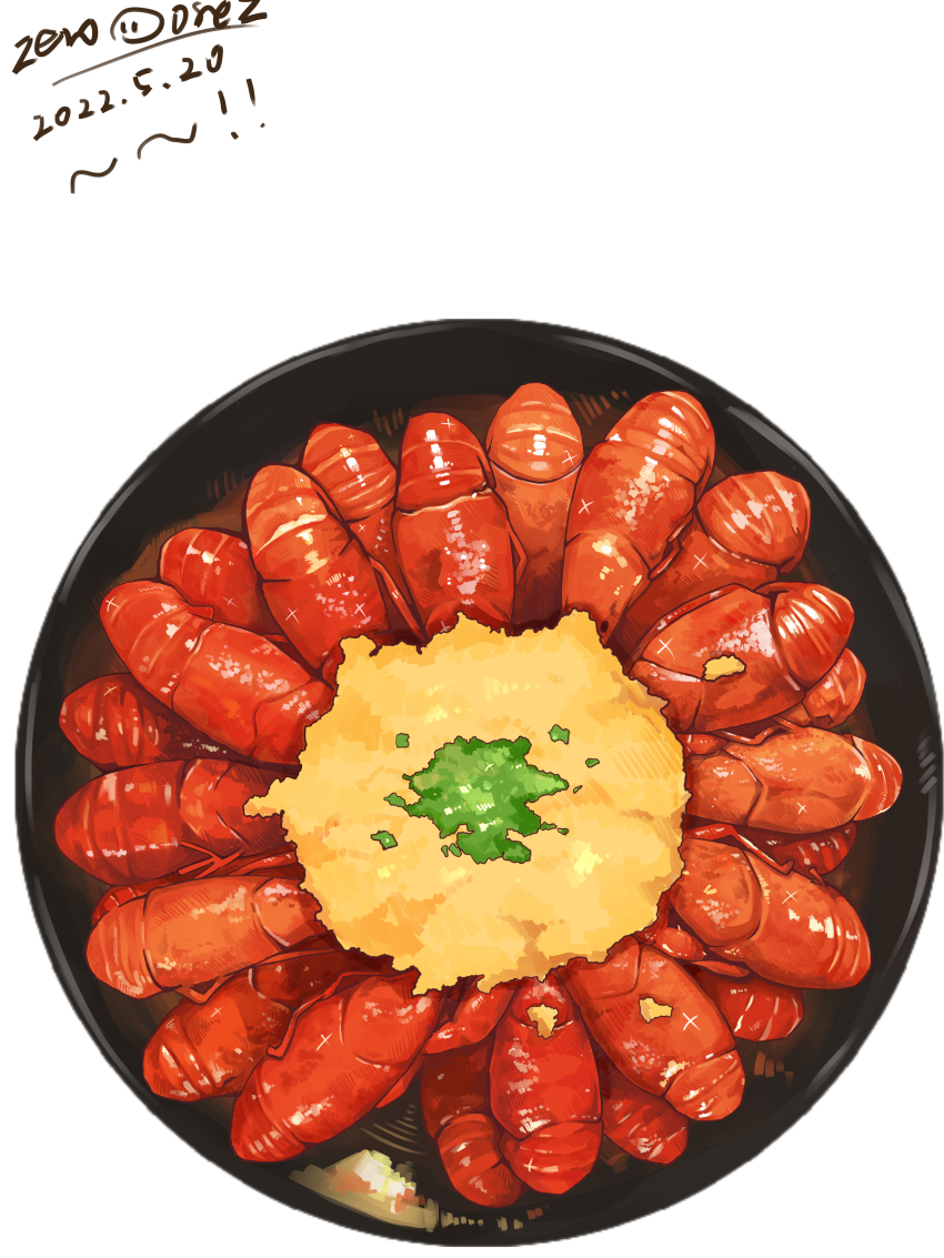 absurdres artist_name bowl commentary crayfish dated english_commentary food food_focus from_above garlic highres no_humans original realistic seafood signature simple_background still_life white_background zeroorez