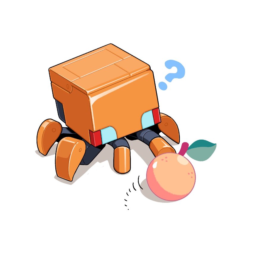 ? commentary_request food fruit full_body gundam gundam_gquuuuuux highres isei0212 no_humans non-humanoid_robot orange_(fruit) robot science_fiction shadow simple_background solo white_background