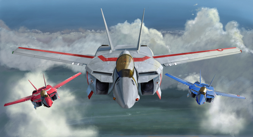 canopy choujikuu_yousai_macross cloud cockpit fleet flying helmet i.t.o_daynamics ichijou_hikaru insignia jenius_maximilian jenius_milia macross mecha pilot pilot_suit realistic robot science_fiction u.n._spacy variable_fighter vehicle_focus vf-1 vf-1j