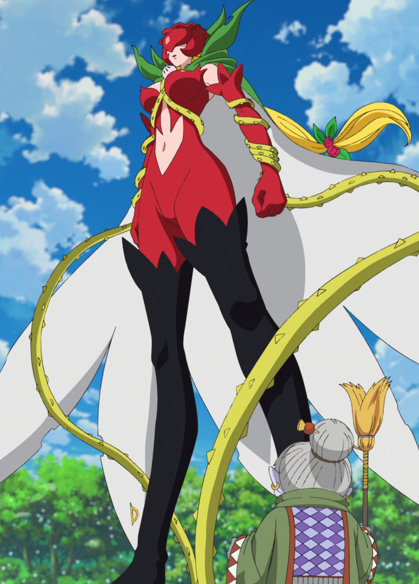 absurdres babamon cape covered_eyes digimon digimon_(creature) flower highres mask petals rosemon screencap