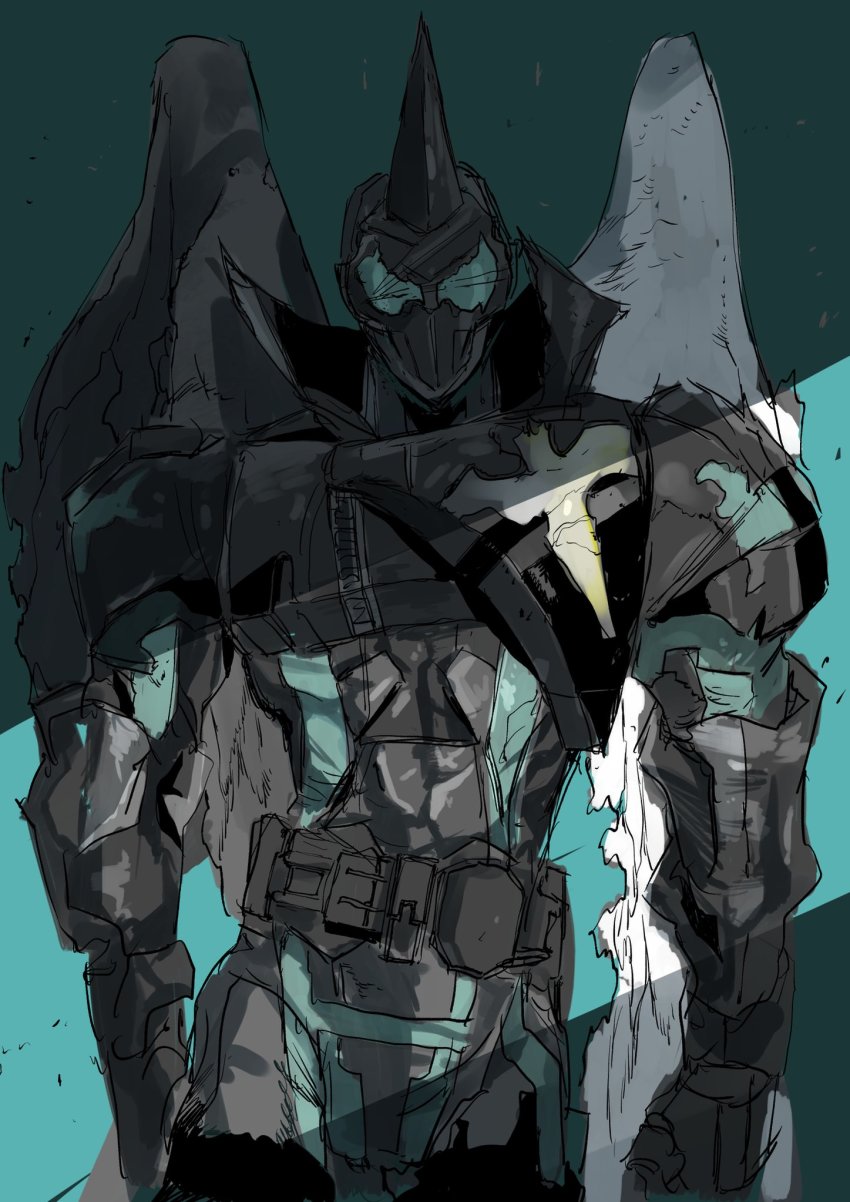 1boy armor asymmetrical_wings bat_(animal) bat_genome black_armor black_wings cropped_legs dark_foreground evilblade flying forest gloves highres horns ichitaka_(1015ichitaka) kamen_rider kamen_rider_evil kamen_rider_revice male_focus mismatched_wings nature rider_belt shaded_face shadow silver_gloves single_horn sitting sky splatter splatter_print sword thighs tokusatsu two_sidriver villain_pose weapon white_wings wings