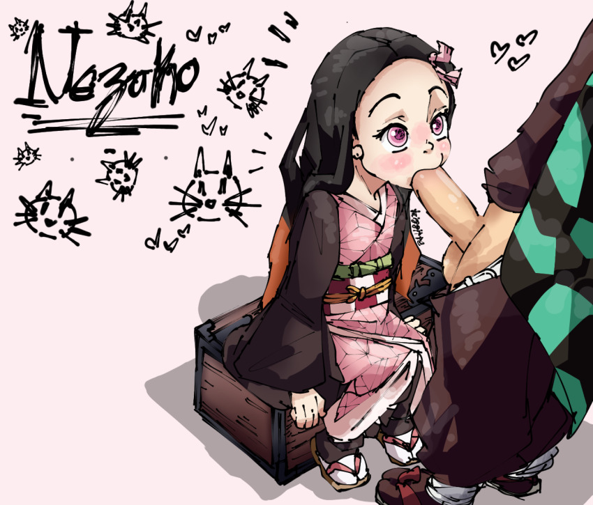 black_hair demon_slayer_uniform fellatio full_body incest japanese_clothes kamado_nezuko kamado_tanjirou kimetsu_no_yaiba kimono loli oral penis pink_eyes pink_kimono pussy sheisbrigitte sitting socks white_socks