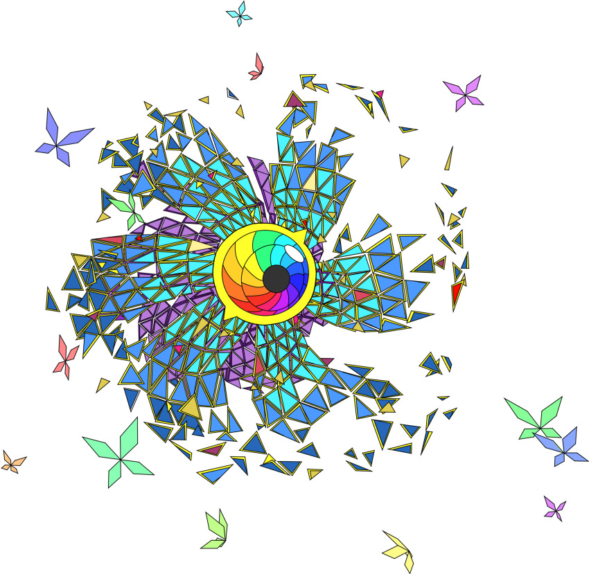bug butterfly circle digimon floating highres insect rainbow spiral_(digimon) spiral_origin transparent_background triangle wings