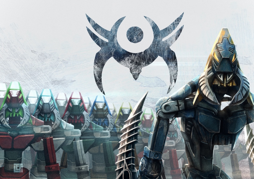 absurdres arm_blade bionicle blue_eyes bordakh_(bionicle) commentary english_commentary glowing glowing_eyes green_eyes highres humanoid_robot keerakh_(bionicle) kozsen_810290 looking_at_viewer mandibles no_humans nuurakh_(bionicle) orange_eyes red_eyes robot rorzakh_(bionicle) science_fiction the_lego_group vahki_(bionicle) vorzakh_(bionicle) weapon yellow_eyes zadakh_(bionicle)