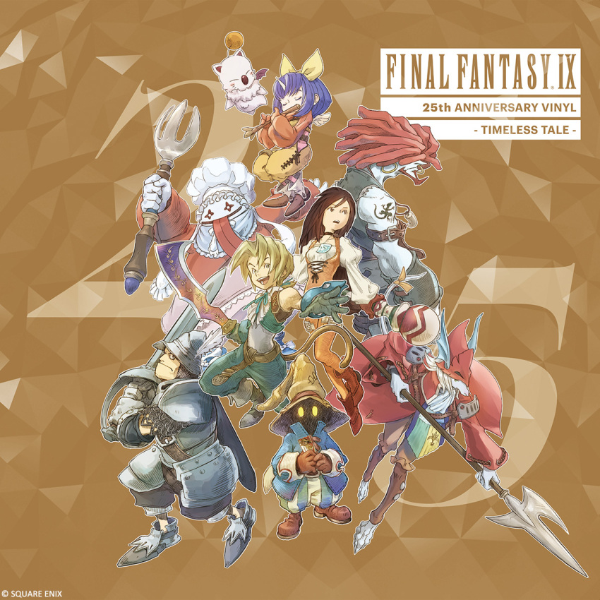 2others 3girls 4boys adelbert_steiner anniversary armor copyright_name eiko_carol final_fantasy final_fantasy_ix flute fork freija_crescent garnet_til_alexandros_xvii gloves glowing glowing_eyes hat highres holding holding_flute holding_fork holding_instrument horns instrument long_tongue moogle multiple_boys multiple_girls multiple_others official_art playing_flute playing_instrument polearm red_hair salamander_coral single_horn spear sword tattoo tongue vivi_ornitier weapon wizard_hat zidane_tribal