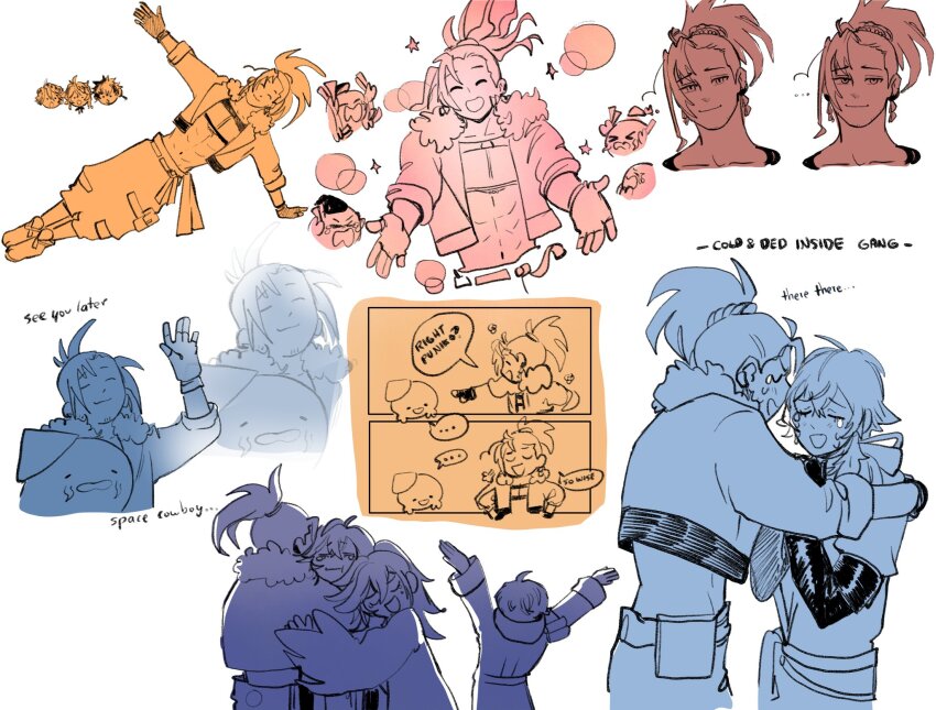 ... 6+boys abs arms_up baggy_pants banzoin_hakka banzoin_hakka_(1st_costume) beard_stubble black_gloves cheering collarbone commentary crimzon_ruze cropped_jacket crying earrings english_commentary english_text eyelashes facial_hair fingerless_gloves fur-trimmed_jacket fur_trim gavis_bettel gavis_bettel_(1st_costume) gloves group_hug hands_on_another&#039;s_shoulders highres holostars holostars_english holotempus hug inchells jacket jewelry josuiji_shinri jurard_t_rexford koipanion_(josuiji_shinri) long_hair long_sleeves looking_at_viewer machina_x_flayon machina_x_flayon_(1st_costume) male_focus medium_hair meme multiple_boys navel octavio open_clothes open_jacket open_mouth pants ponytail sketch sparkle speech_bubble spoken_ellipsis streaming_tears stubble t-pose tassel tassel_earrings teardrop tears topknot waving_arm white_background