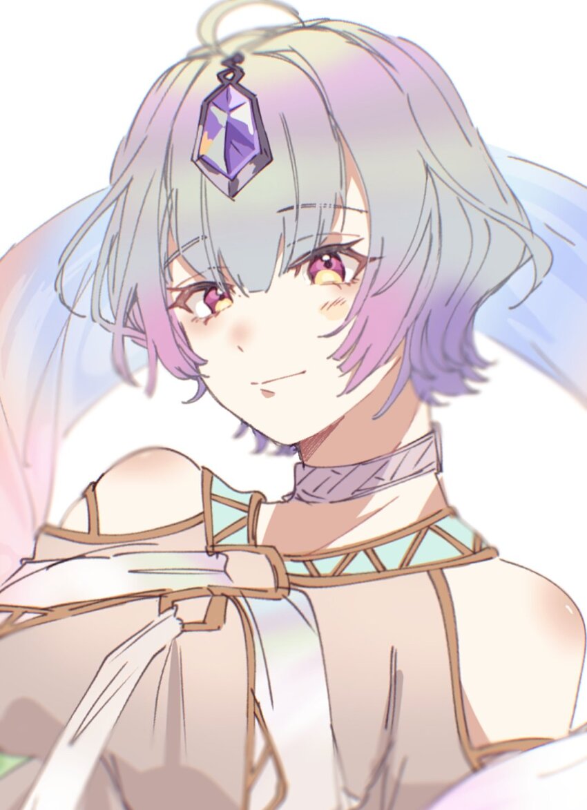 1girl ahoge bare_shoulders choker closed_mouth er1ji6ou2004 fire_emblem fire_emblem_heroes highres looking_at_viewer nintendo purple_hair seidr_(fire_emblem) short_hair
