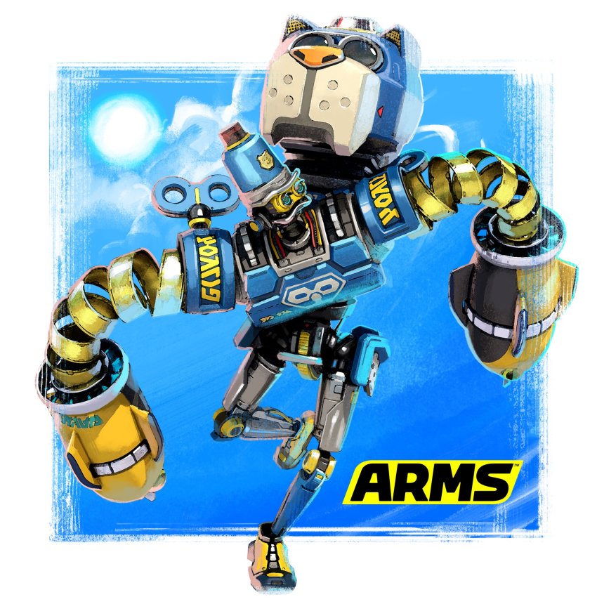 animal arms_(game) barq boxing_gloves byte_(arms) dog full_body hat highres nintendo official_art robot