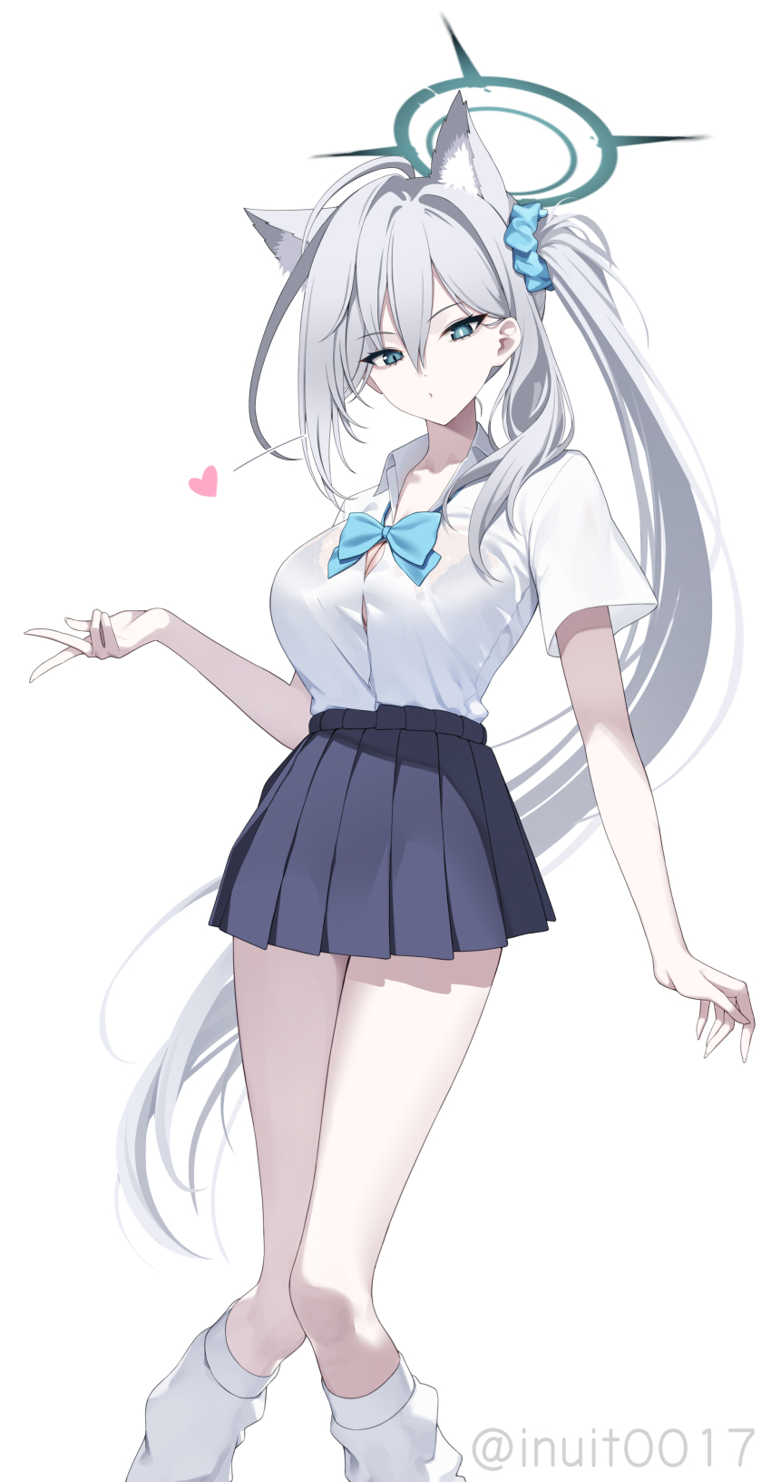 1girl absurdres alternate_costume animal_ear_fluff animal_ears blue_archive broken_halo dark_halo extra_ears grey_hair halo highres inui_kentarou mismatched_pupils shiroko_(blue_archive) shiroko_terror_(blue_archive) simple_background solo white_background wolf_ears wolf_girl
