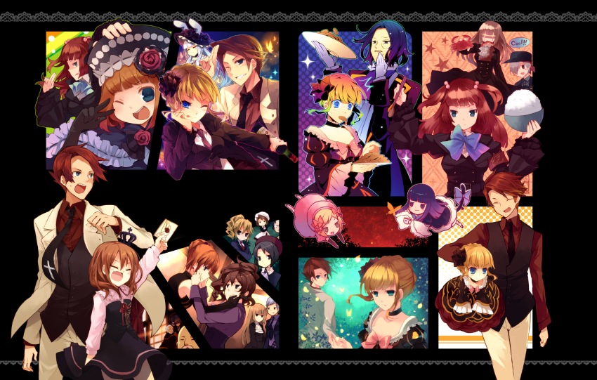 07th_expansion 4boys 6+girls amakusa_juuza beatrice_(umineko) beret black_hair blonde_hair blue_hair brown_hair crown dress eva_beatrice formal_clothes frederica_bernkastel hanokage hat highres kanon_(umineko) lambdadelta maid monocle multiple_boys multiple_girls nanjou_terumasa necktie no_naku_koro_ni_(series) red_hair ronove_(umineko) shannon_(umineko) silver_hair skirt suit suzushiro_kurumi umineko_no_naku_koro_ni ushiromiya_ange ushiromiya_battler ushiromiya_eva ushiromiya_george ushiromiya_jessica ushiromiya_kinzou ushiromiya_kyrie ushiromiya_maria ushiromiya_natsuhi ushiromiya_rosa virgilia_(umineko)