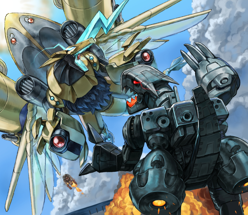 absurdres aegisdramon boots brown_boots digimon dragon highres horns mugendramon nanimon red_eyes tail wings