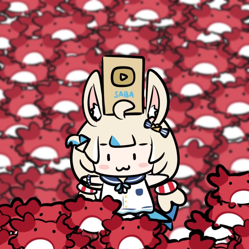 1girl blonde_hair chibi crab gold_creator_award highres indie_virtual_youtuber kaniki_(sameko_saba) sameko_saba youtube youtube_creator_award