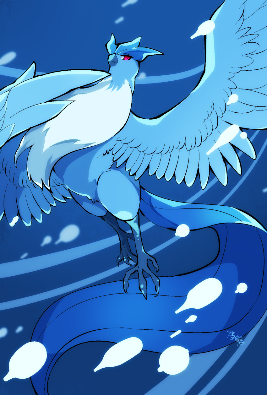 animal_focus articuno beak bird claws gen_1_pokemon highres legendary_pokemon nintendo no_humans ohayou_milk pink_eyes pokemon pokemon_(creature) smile solo wings