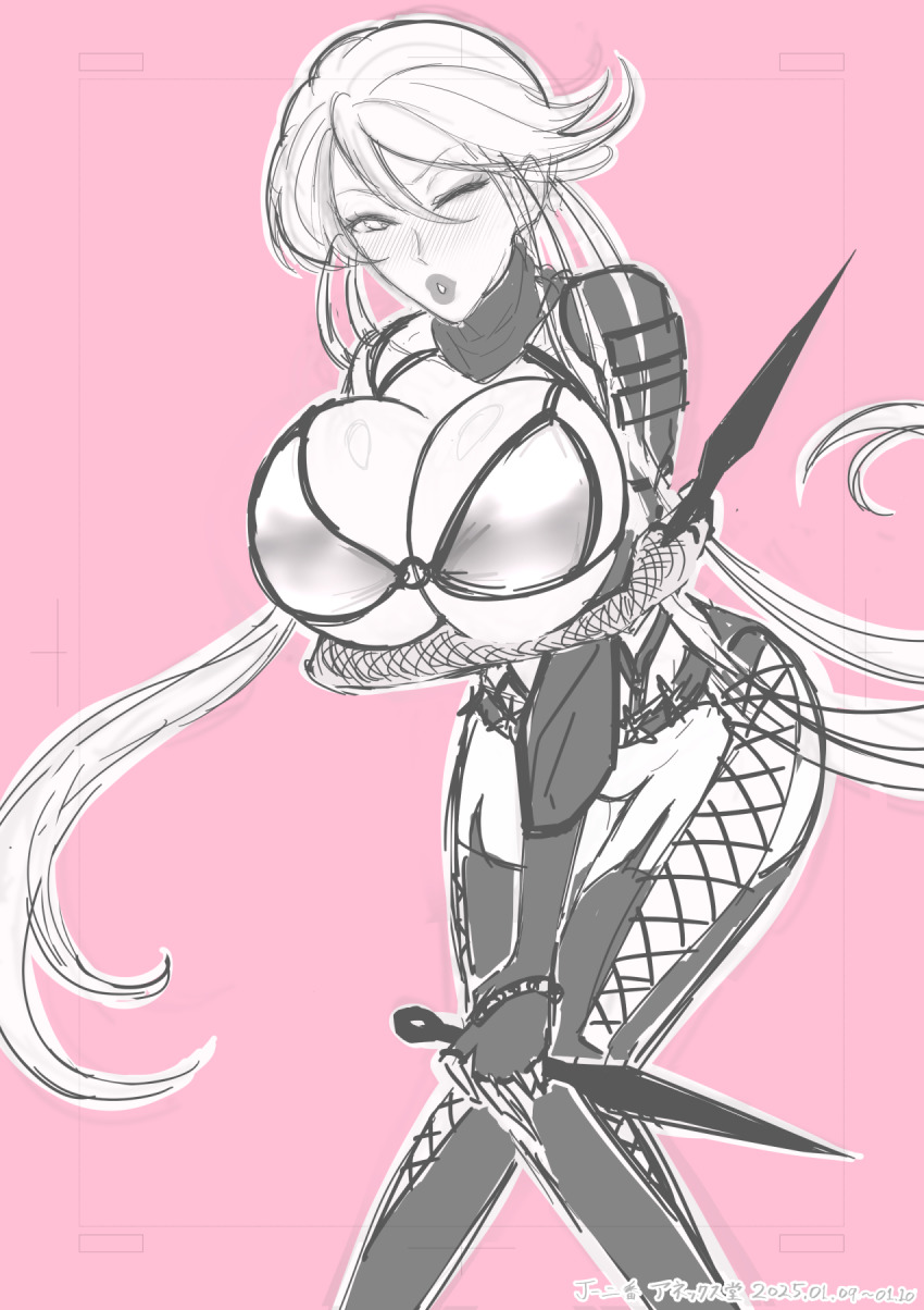 1girl armor bikini_top breasts cleavage highres huge_breasts j_no_2ban japanese_armor kasuga kasuga_(sengoku_basara) kunai long_hair ninja scarf sengoku_basara weapon