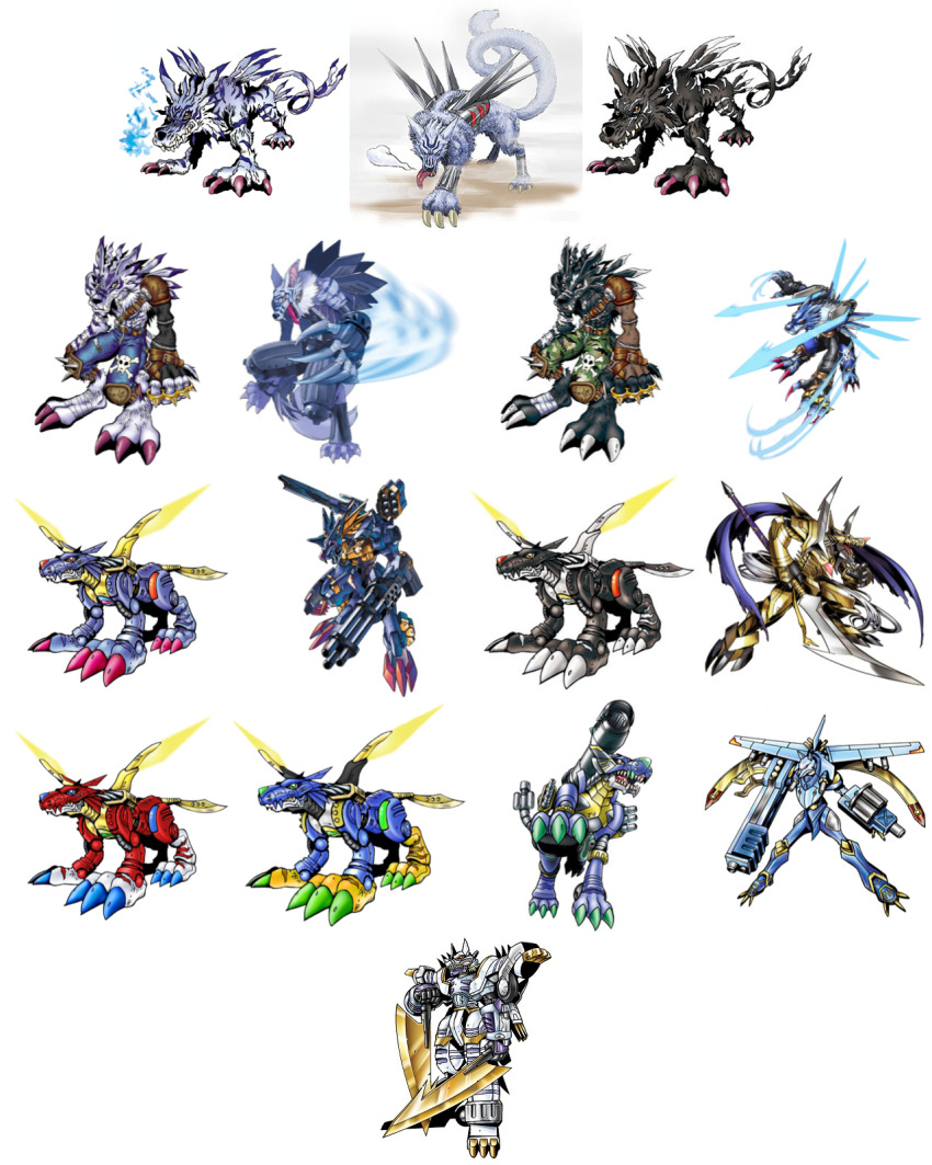 ancientgarurumon armor cresgarurumon digimon digimon_(creature) dual_wielding garurumon garurumon_(black) garurumon_x-antibody gun highres holding magnagarurumon metalgarurumon metalgarurumon_(black) metalgarurumon_(red) metalgarurumon_(story_climax_anniversary_ver.) metalgarurumon_x-antibody official_art simple_background third-party_edit weapon weregarurumon weregarurumon_(black) weregarurumon_sagittarius_mode weregarurumon_x-antibody white_background wolf z&#039;dgarurumon