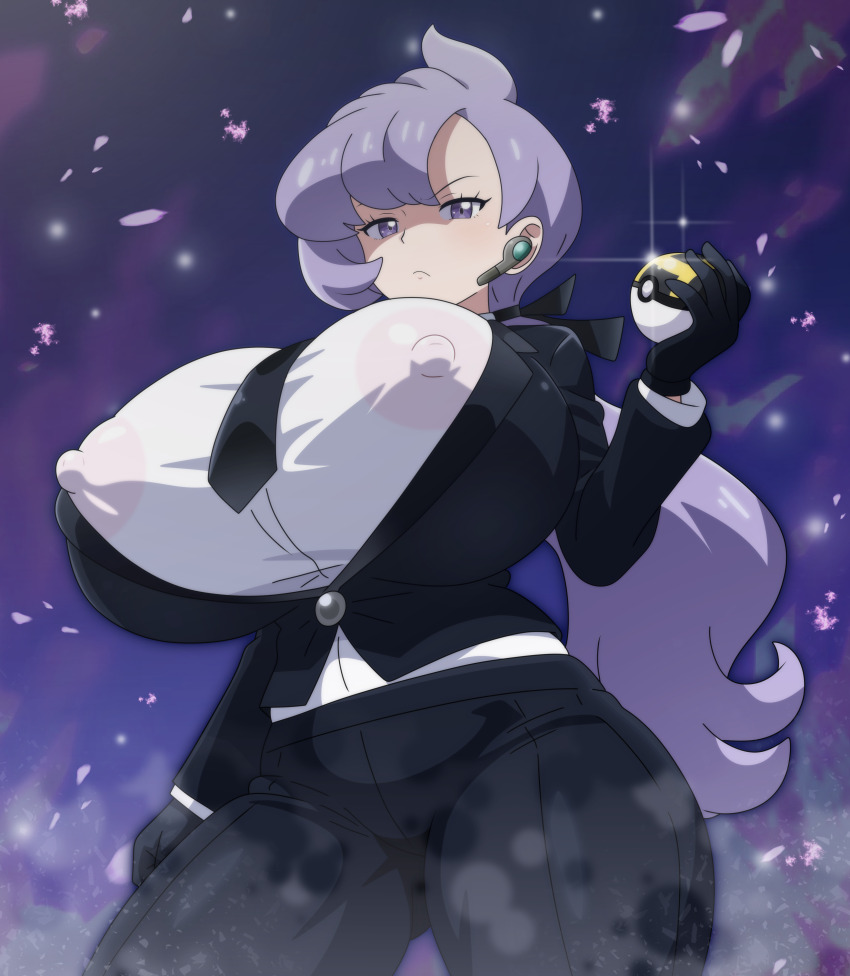 1girl absurdres alternate_breast_size anabel_(pokemon) breasts covered_erect_nipples highres hitokiwa_kenchin huge_breasts nintendo nipples no_bra poke_ball pokemon pokemon_sm see-through_clothes solo ultra_ball