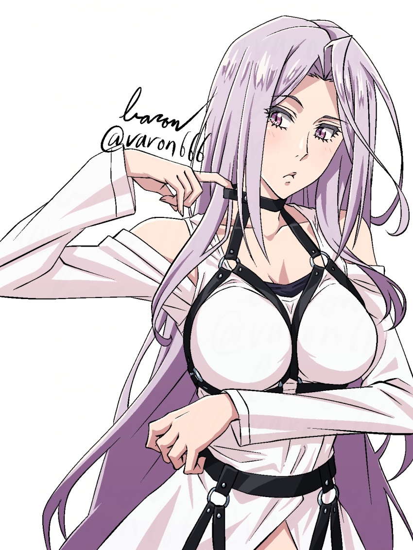 1girl baron_(varon666) breasts fuuto_tantei highres large_breasts long_hair purple_eyes purple_hair solo tokime_(fuuto_tantei) varon