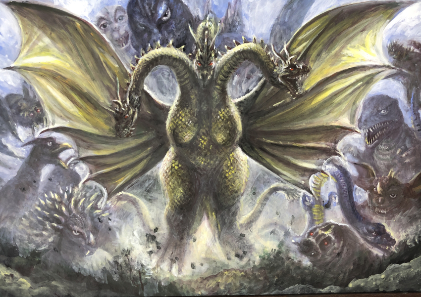 absurdres alien anguirus baragon_(godzilla) beak bug caterpillar chinese_dragon conjoined destroy_all_monsters dinosaur dragon eastern_dragon extra_tails father_and_son flying forest g.n.a giant giant_monster godzilla godzilla_(series) gorosaurus highres horns hydra kaiju king_ghidorah kumonga manda_(godzilla) mane minilla monster mothra multiple_heads multiple_tails nature no_humans no_pupils open_mouth pteranodon pterosaur red_eyes roaring rodan sea_monster sea_serpent sharp_teeth space_monster spider spikes tail teeth toho tree varan wings