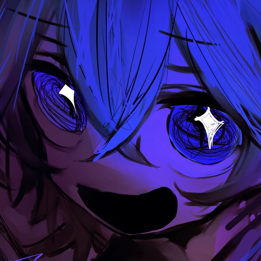 +_+ :d autooohyo blue_eyes blue_hair commission open_mouth original smile tagme
