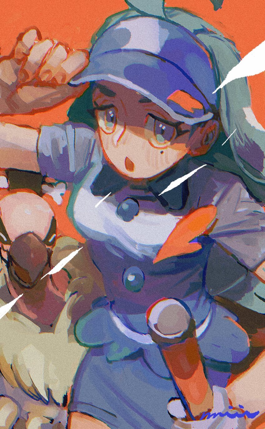 1girl ahoge bird blue_eyes blue_hair blue_hat blue_skirt breasts collared_shirt flipped_hair gen_5_pokemon golf_club hat highres holding holding_golf_club kahili_(pokemon) light_blue_hair long_hair majikichi_(miyama) mandibuzz mole mole_under_eye nintendo pencil_skirt pokemon pokemon_(creature) pokemon_sm shirt short_sleeves skirt striped_clothes striped_shirt visor_cap vulture