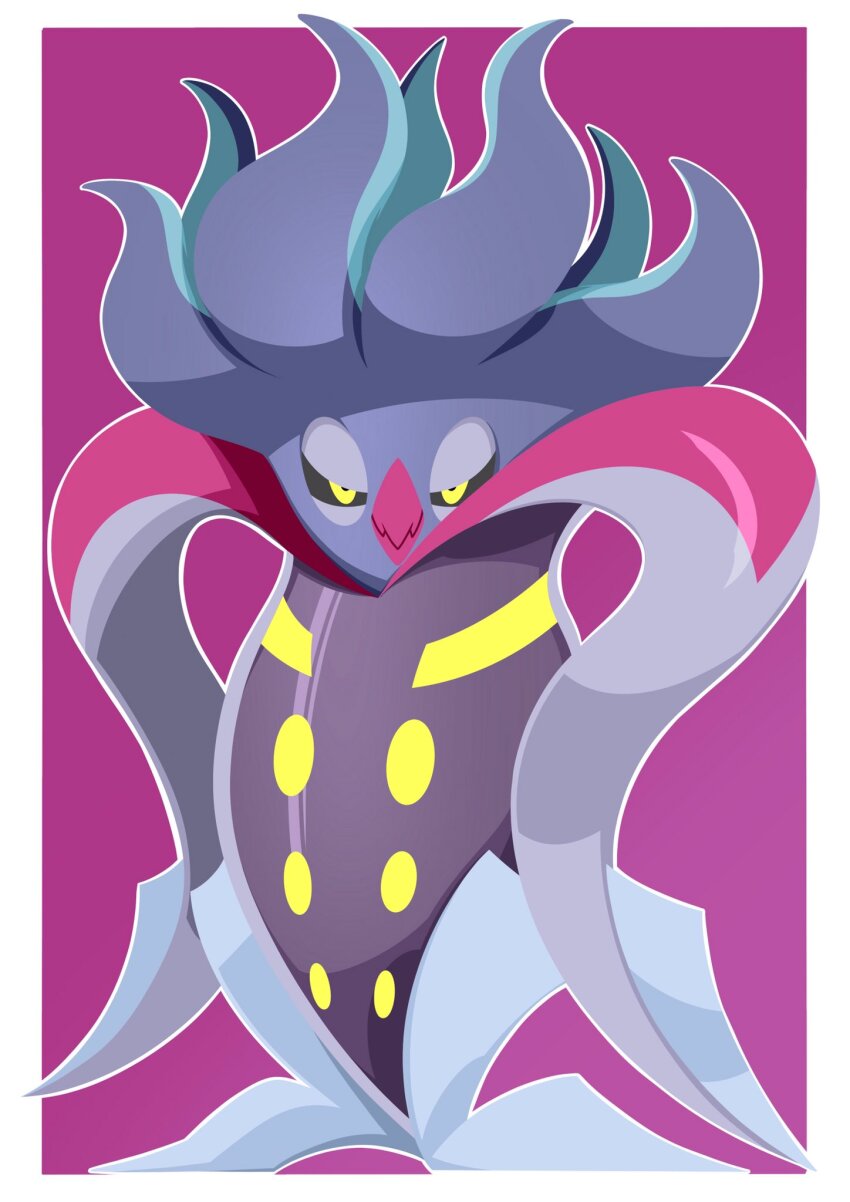 animal_focus artist_request full_body gen_6_pokemon highres looking_at_viewer malamar neon_lights nintendo pokemon pokemon_(creature) solo standing tentacles yellow_eyes