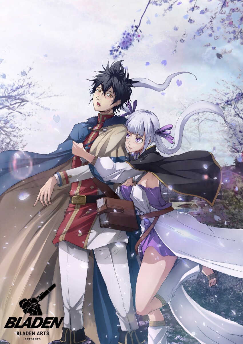1boy 1girl absurdres black_clover blush couple highres hug noelle_silva twintails yuno_(black_clover)