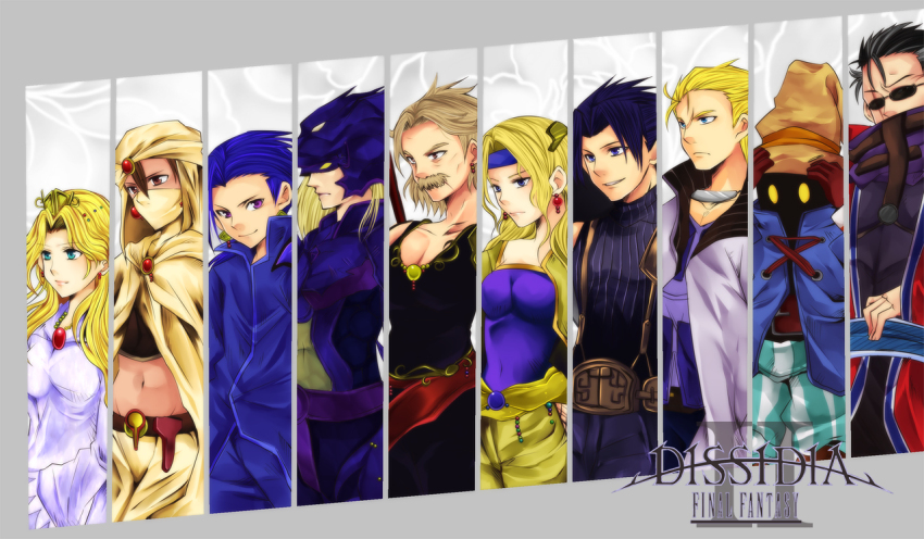 00s 1980s_(style) 1990s_(style) armor auron belt black_hair black_mage_(final_fantasy) blonde_hair blue_eyes blue_hair brown_eyes cain_highwind celes_chere crown desch dissidia_final_fantasy dress earrings engaya_soruto facial_hair final_fantasy final_fantasy_i final_fantasy_ii final_fantasy_iii final_fantasy_iv final_fantasy_ix final_fantasy_v final_fantasy_vi final_fantasy_vii final_fantasy_viii final_fantasy_x galuf_halm_baldesion glasses green_eyes grey_hair hat headband helmet jacket jewelry long_hair mask midriff minwu mustache navel necklace oldschool purple_eyes retro_artstyle seifer_almasy short_hair sleeveless sleeveless_turtleneck sunglasses suspenders turtleneck vivi_ornitier white_mage_(final_fantasy) yellow_eyes zack_fair