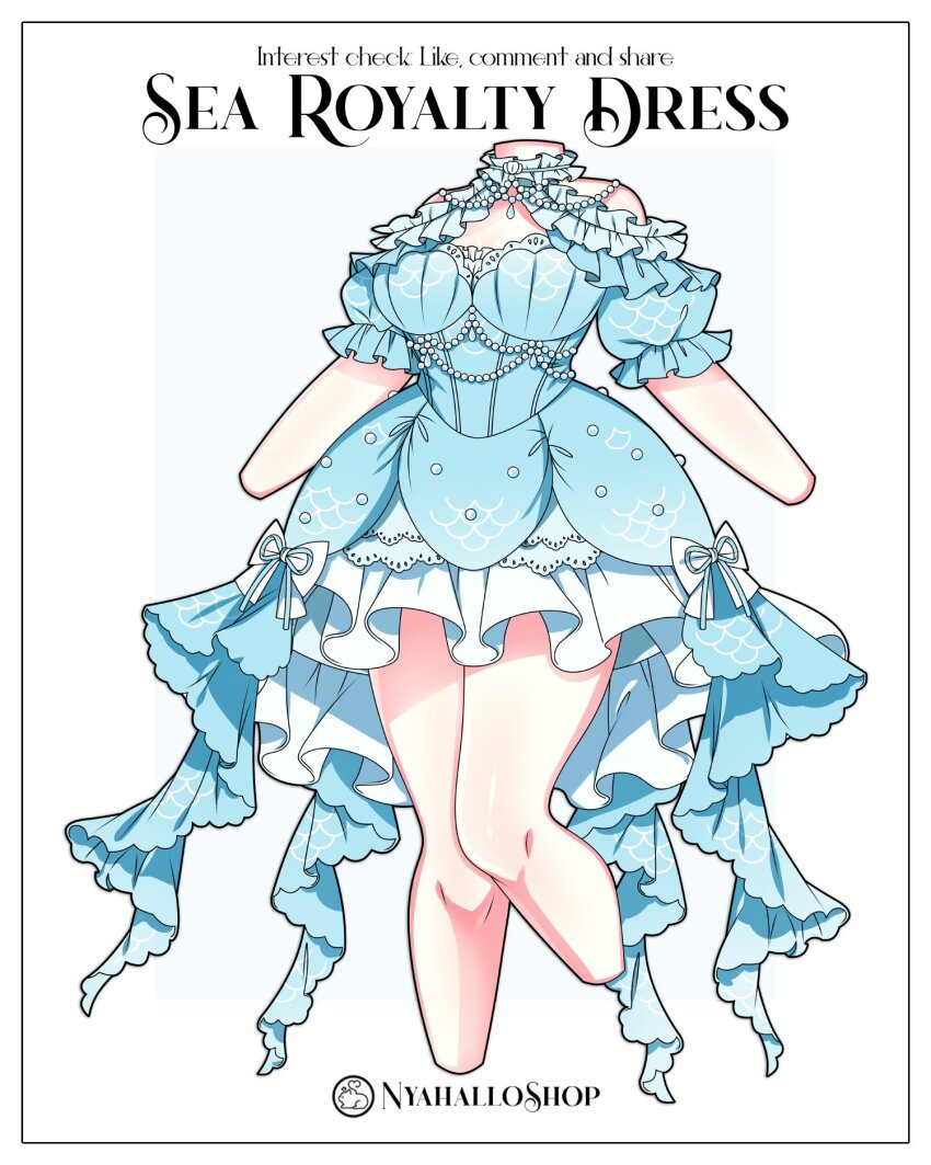 1girl blue_dress cropped_legs dress headless highres nyahallo original white_background